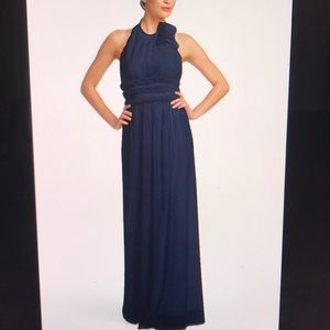 Pleated Mesh Halter Gown Navy